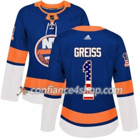 Adidas Maillot de Hockey New York Islanders Thomas Greiss 1 2017-2018 Bleu USA Flag Fashion Authentic - Femme